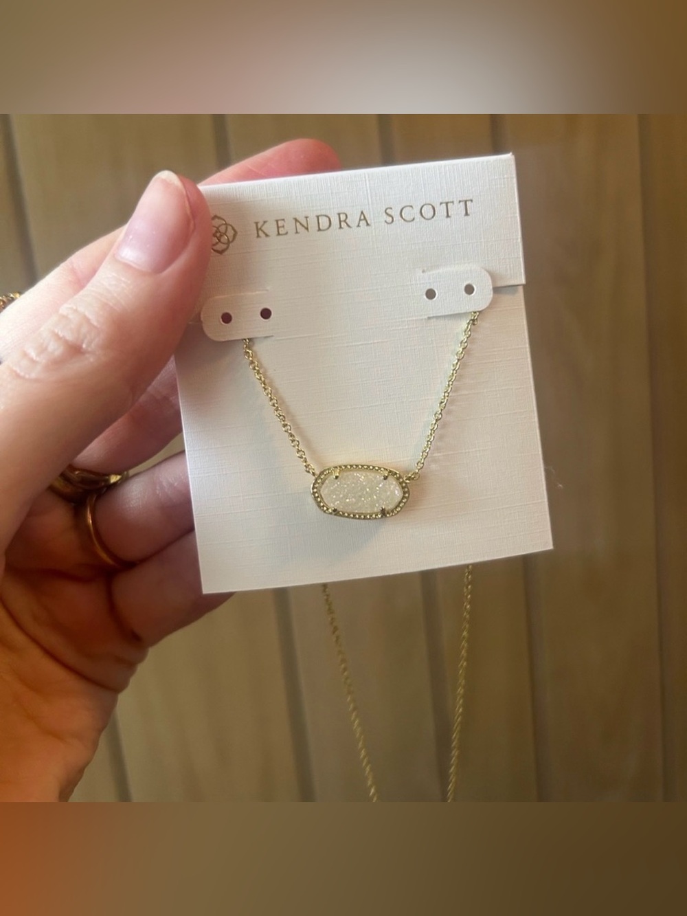 Kendra Scott Gold Necklace with Iridescent Pink Druzy Pendant